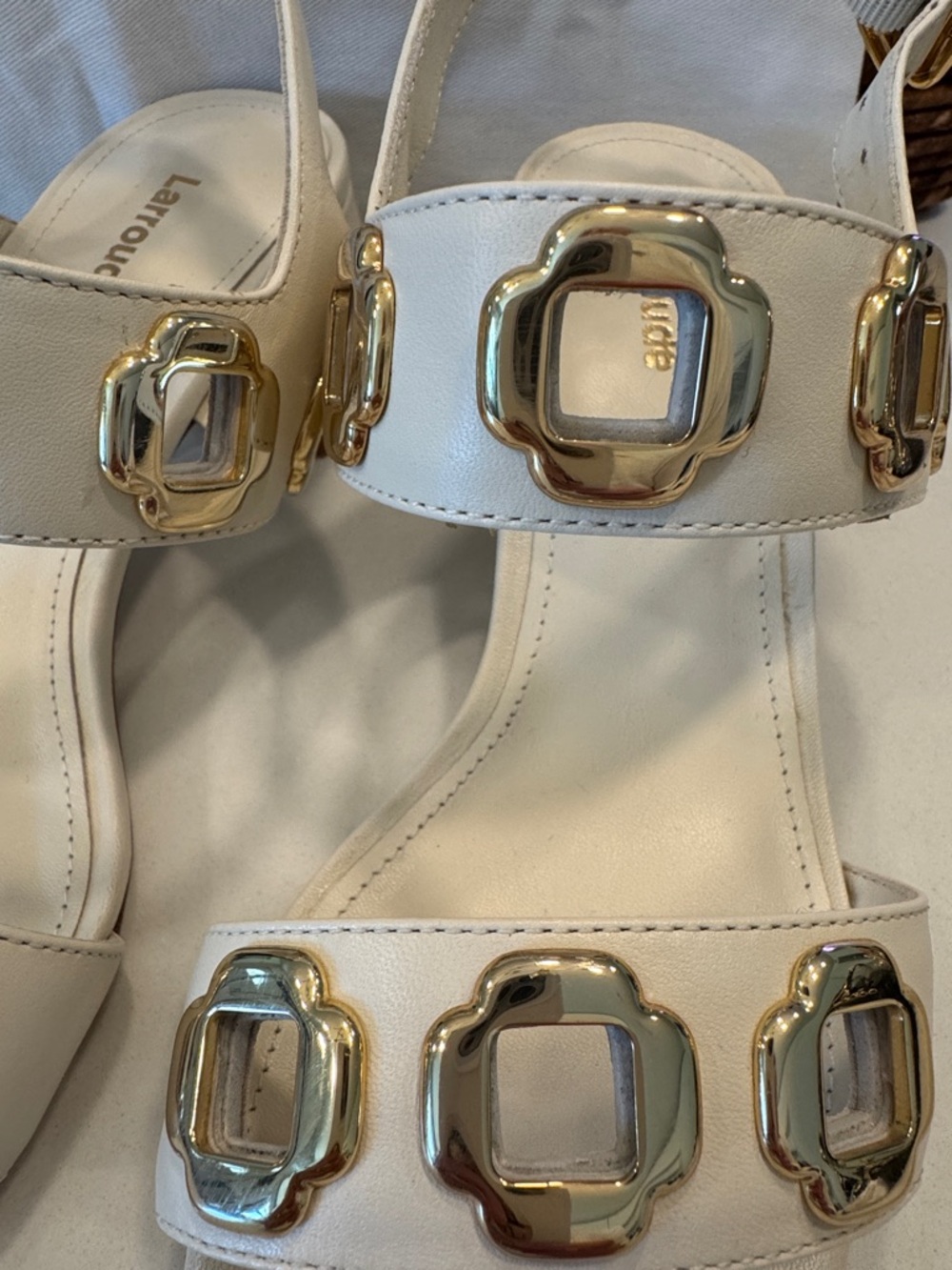 Larroude Cream Leather Sandals with Gold Buckle Details 7.5 - Picture 6 of 7